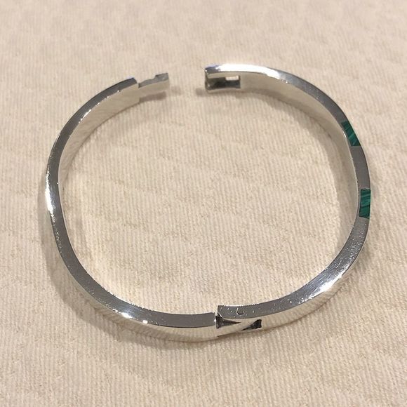 Vintage TAXCO Malachite Sterling Silver Hinged Bangle - Picture 7 of 13